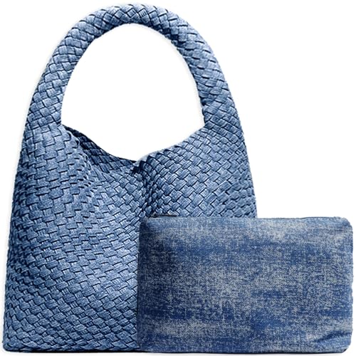 Image of JINMANXUE Woven Tote Bag for Women, Fashion Hobo Handbag, Travel Top-handle Shoulder Bag, Beach Underarm Bag with Purse