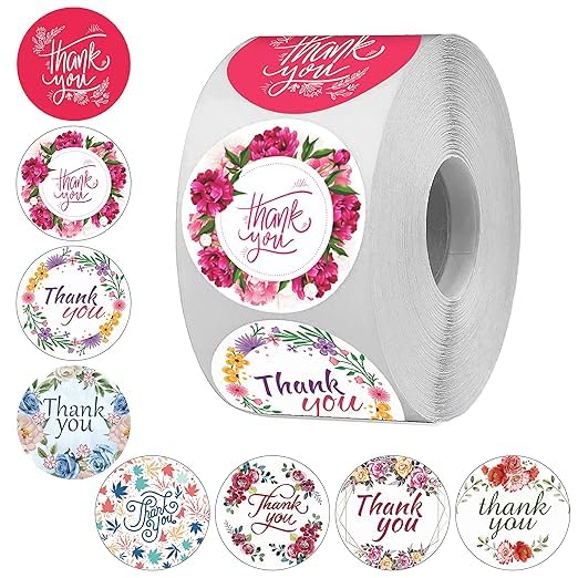 Image of Thank You Vinyl Waterproof Stickers Pack of 48 for Gift Wrapping, Small Business Packaging, Envelopes, Parcel Seals, Handmade Products & Favors | Floral Aesthetic Decorative Thank You Label Pack