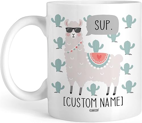 Vista 33 de CUBICER Taza de café de cerámica blanca personalizada, diseño de búho, tazas con nombre personalizado, divertidos regalos de cumpleaños para Búho