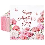 AnyDesign 100Pcs Happy Mother's Day Cocktail Napkins Disposable Paper Napkin Pink Floral Butterfly Beverage Dessert Hand Napkin for Party Supplies Table Decor