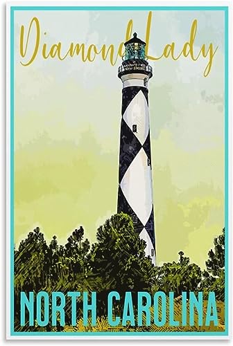 Póster de lienzo de viaje vintage del faro de Carolina del Norte para decoración de pared 50x75cm