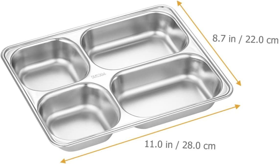 Stainless Steel Serving Tray 4 Compartments Food Plate Dividers Ideal for Lunch Boxes Kids Schools Cafeterias