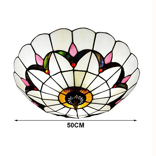 Plafonnier en vitrail vintage bleu 50cm pour salon - 3