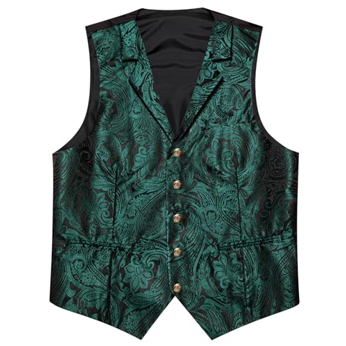 Image of Barry.Wang Mens Silk Lapel /Shawl Collar Vest Tie Sleeve Holder Set Formal /Casual Paisley Vests Wedding Tuxedo Waistcoat