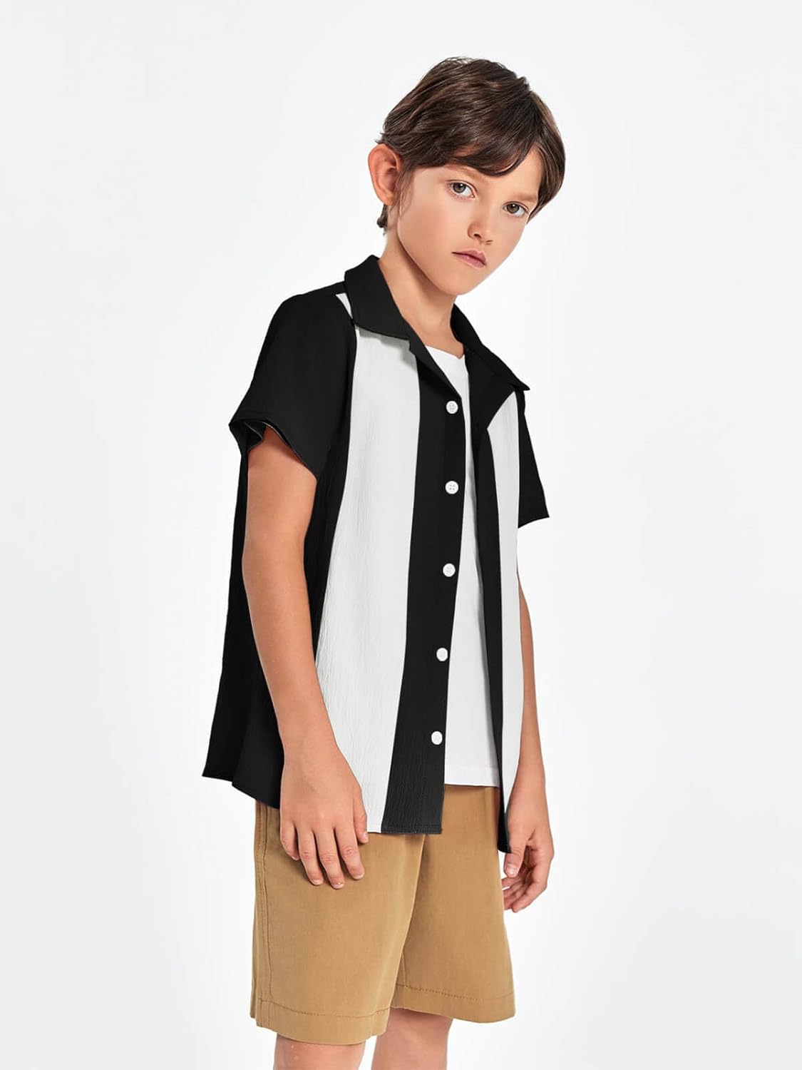 Haloumoning Boys Shirts Button Down Short Sleeve Shirt Striped Casual Summer Beach Shirts 5-14 Years - Image 4