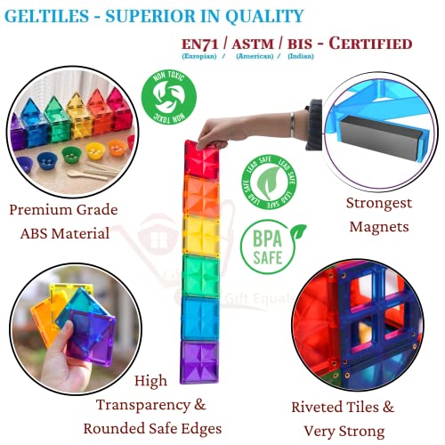 GELTILES Imagination - 100 Pcs Set Of Strong Building Magnetic Tiles Constructing And Creative Learning Educational Multicolor Toy For Kids Age 3+ With Storage Box Gift (100 Pieces)