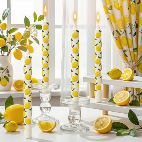 Lyrow 4 Pcs 3D Lemon Taper Candles Yellow Dinner Candles Long Unscented Candle Sticks Table Centrepieces for Home Mediterranean Amalfi Coast Summer Birthday Lemon Wedding Bridal Shower Party Decor by Lyrow - Used condition - US$15.96