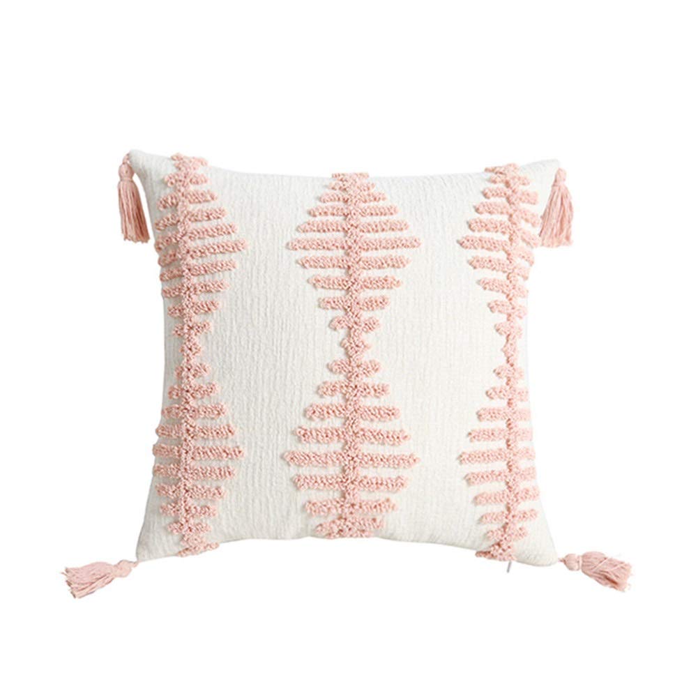 MiDuoHU Tasseled Cushion Covers, Tufted Decorative Throw Pillow Case handmade Square Pillowcases 45X45cm for Sofa Couch Bedroom Livingroom(Pink)