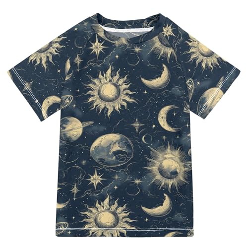 Sun Moon Galaxy Navy Kids Bathing Suits Girls Sun Protection Basketball Shirt Swimwear Beach Tops 3T