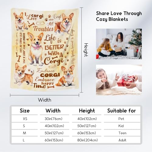 Corgi Blanket, Corgi Lovers Gift, Cute Soft Throw Gifts for Girls Boys Women, Cozy Flannel Throw Blankets for Bed Travel, 50"x60"