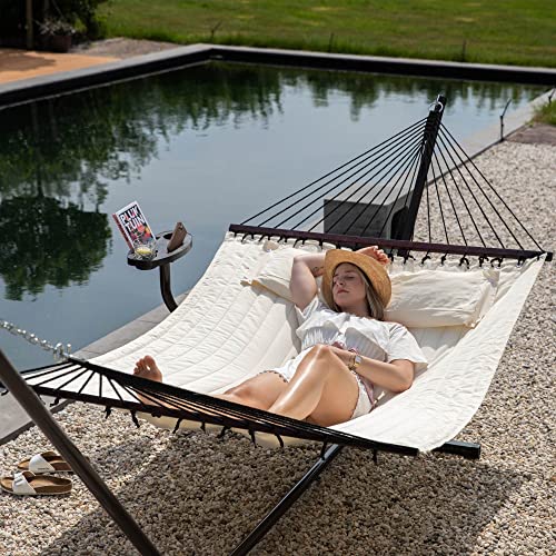 Vita5 Soporte para Hamaca con Soporte Lateral, hamacas de jardín para 2 Personas, Mesa Auxiliar y Almohada Desmontable, Capacidad de 200 kg, Hamaca Interior y Exterior para Patio, Piscina o Patio - imagen 12