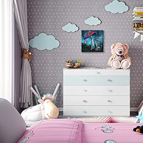 Magical Forest Wall Art Fantasy Mushroom Wall Decor Nature Landscape Plant Picture Butterflies Canvas Print Nursery Decor Fairytale Theme Wall Painting For Home Kids Bedroom Dorm Decoration 12"X12" #TOP4
