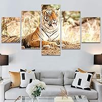 SIGNWIN 5 Panel Canvas Wall Art Modern Art Animals Dramatic Farmhouse/Country Lion Multicolor Photography Tiger for Home Decorations Ready to Hang - 60