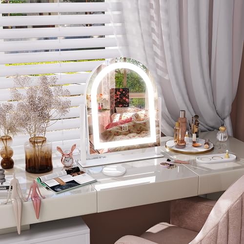 Image of FENNIO Vanity Mirror with Lights 15 inchx13 inch Makeup Mirror with Lights, Lighted Makeup Mirror Touch Screen with 3-Color Lighting, 10X Magnification, Dimmable, for Vanity Desk Tabletop(White)