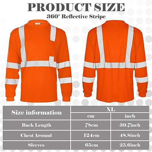 Amylove 4 Pcs Long Sleeve Safety Shirt High Visibility Reflective Construction Work Shirts for Men Women(XL,Orange) - Image 3