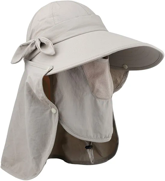 lenikis Women's UPF+50 Sun Visor Detachable Flap Hat Foldable Wide Brimmed UV Protection Face Mask Hat