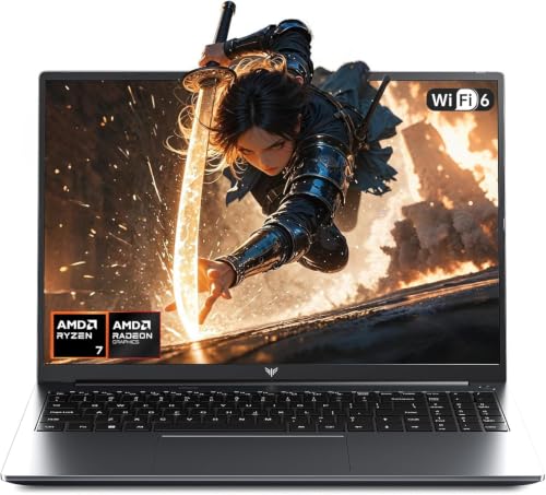 Tivique Ordinateur portable gaming 16 pouces Ryzen 7 H255