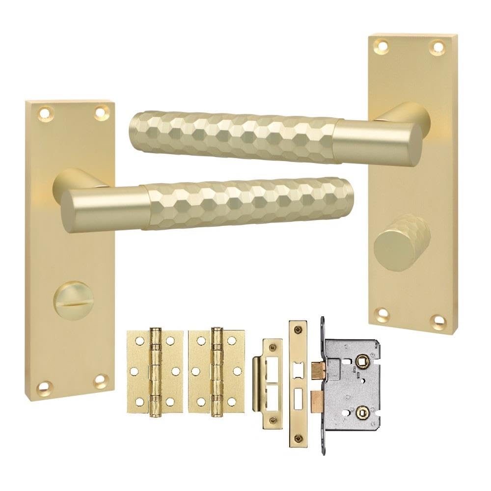 Golden Grace Satin Brass Victorian Knurled Honeycomb Hex Cut T-Bar Bathroom Door Handles Bathroom Mortise Lock Hinges Finish 150Mm Long