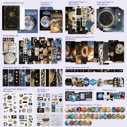 Image of RANDEN Cosmic Journaling Kit, 346PCS Vintage Scrapbook & Stationery Set with Aesthetic Stickers, Ephemera Pack and Journal Supplies for Bullet Journals, Planners, Albums & Creative Crafts (Cosmic)