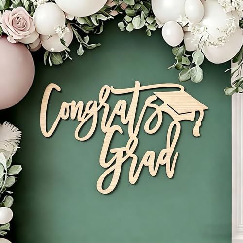 Congrats Grad Sign for Backdrop Wooden Class of 2026 Signs for Graduation Party Backdrop Grad Party Decor Senior Sign 2026 Graduation Decorations