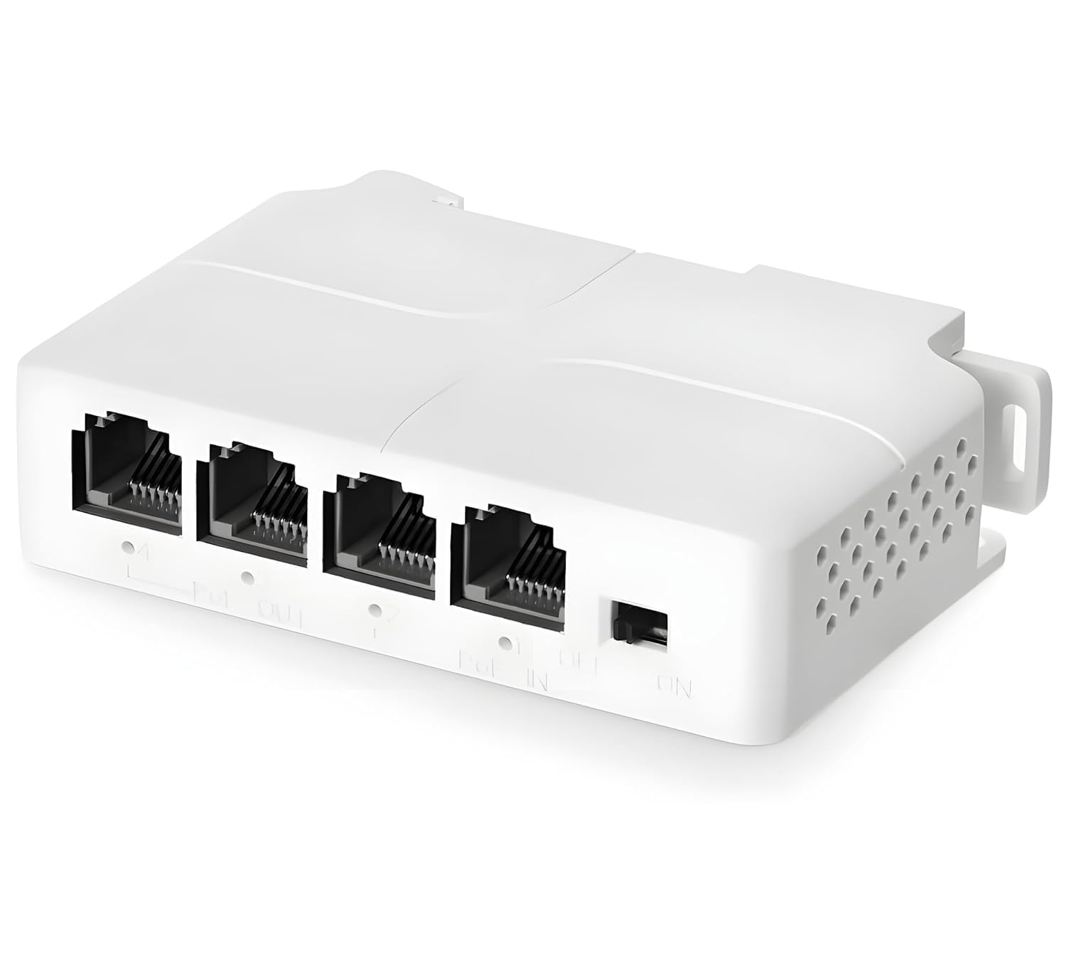 4 port poe extender, 1 poe in 3 poe out, ieee802.3af/at poe powered passthrough switch, 100mbps ethernet, din rail & wall mount