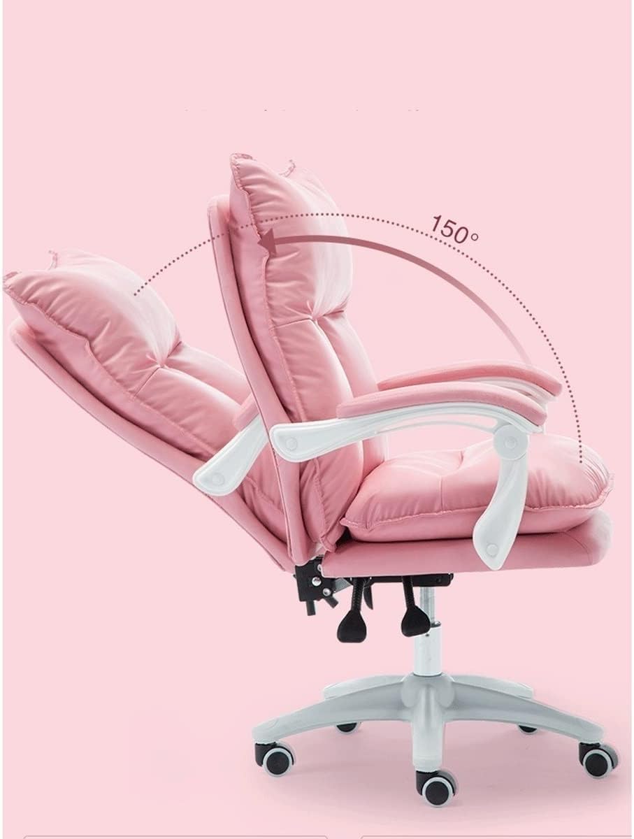 Home Office Chair Video Game Chair with Footrest Ergonomic Reclining Leather Desk Chairs Computer Gaming Chair (Color : Pink) (Black)