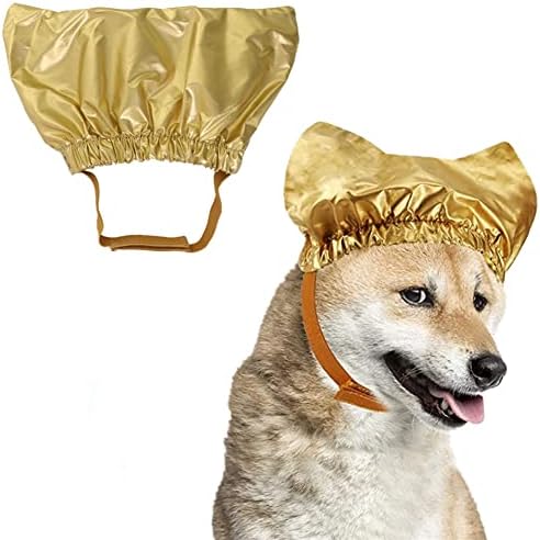 Pet Shower Cap - Waterproof Reusable Bath Ear Covers with Adjustable Strap Prevent Water in Ears Elastic Headgear for Cat Dog Kitten Puppy (M (12.6''-18.1''), Gold)