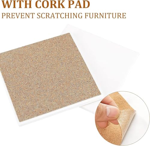 24 Stück Quadratische Weiße Keramik Untersetzer, 10 x 10cm DIY Bastel Untersetzer Set, Rohlinge Keramikfliesen unglasiert mit Korkunterlage, Alkoholtinte, Acryl Pouring, Mosaike, Malprojekte