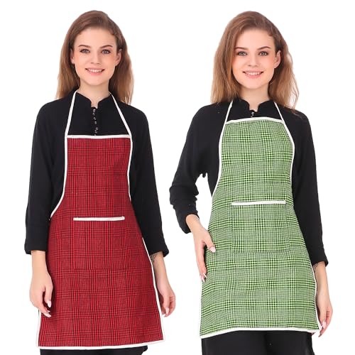 GLUN® Waterproof Unisex Kitchen Apron, Pack of 1, 2 Checkered Aprons with Center Pocket with Centre Pocket