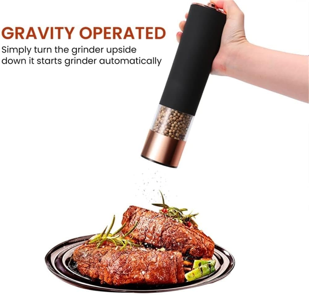 Automatic Salt Pepper Grinder Electric Spice Mill Battery Powered Adjustable Coarseness Pepper Mill Kitchen Seasoning Tools(Black)