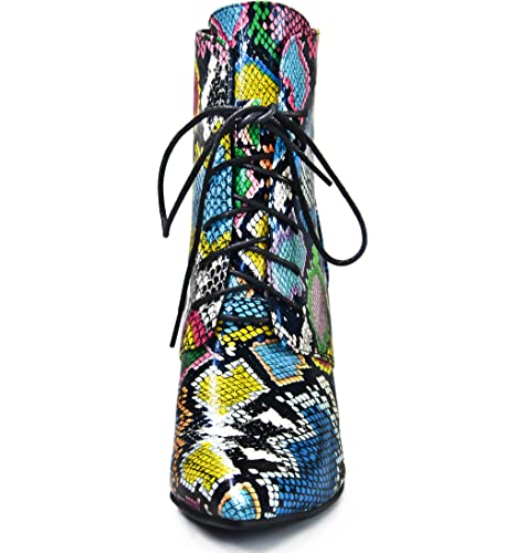 Quimeir Women's Sexy Stilettos Snakeskin Ankle Booties, Pointed Toe Lace Up High Heeled Boots4