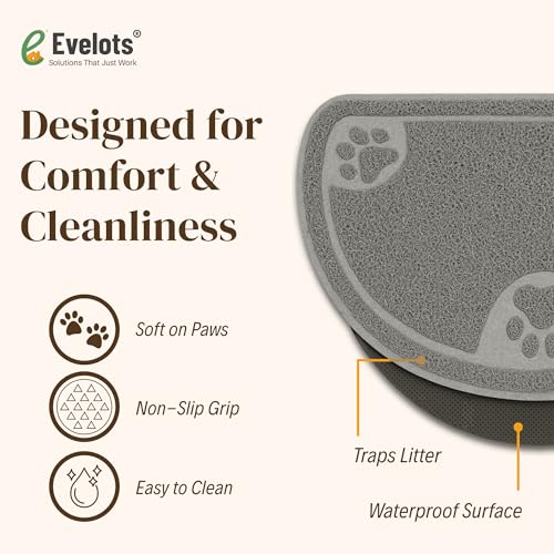 Image of Evelots Cat Litter Mat - Traps Litter & Mess from Box, Absorbent Urine-Proof & Waterproof Floor Protection, Soft on Paws, Non-Slip, Easy Clean, Machine Washable, Unscented, Gray, Small