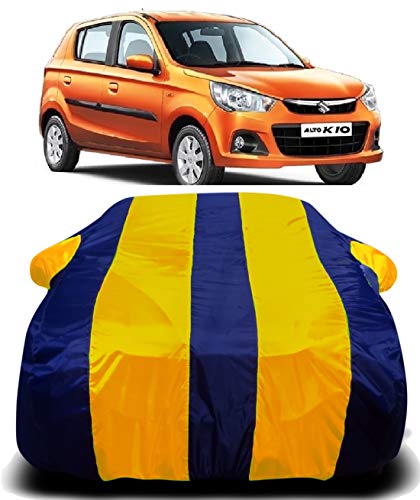 Image of Waterproof Car Cover with Ultra Surface Body Protection (Yellow Stripes) (Maruti Suzuki Alto K10)