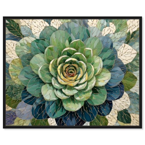 Echeveria Bloom II Framed Canvas Print Botanical Wall Decor by Art Remedy, Black Frame, 45 x 36