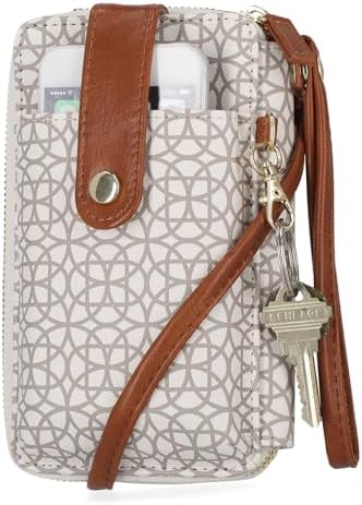 Mundi Jacqui RFID Crossbody Wallet for Women, Vegan Leather Small Travel Handbag with Phone Holder, Compact Organizer with Card Slots and Removable Strap, Vacation Purse in Bridgehampton Sand