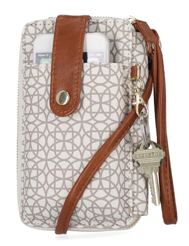 Image of Mundi Jacqui RFID Crossbody Wallet for Women, Vegan Leather Small Travel Handbag with Phone Holder, Compact Organizer with Card Slots and Removable Strap, Vacation Purse in Bridgehampton Sand