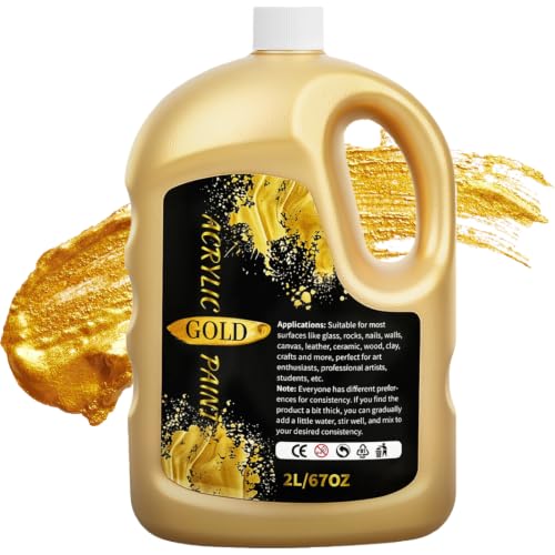 Snailmart 1/2 Gallon (67 oz) Gold Acrylic Paint Metallic，Extra-Large 2 Quarts Gold Leaf Paint for...