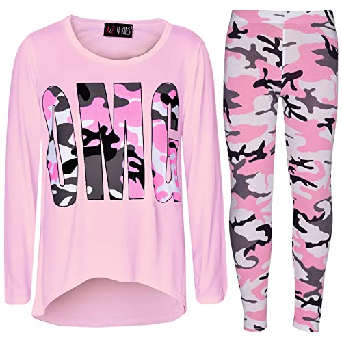 Girls OMG Camouflage 3/4 Sleeves Trendy T Shirt Lightweight Comfortable Tops Legging Set For Girls Age 7-13 Years - Main Image