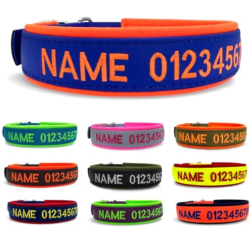 Hundehalsband Biothane personalisiert - kleine und gro&szlig;e Hunde (XS - XXL) - individuell zusammenstellen - Halsband Bestickt Name + Telefonnummer - Hundehalsband breit & verstellbar