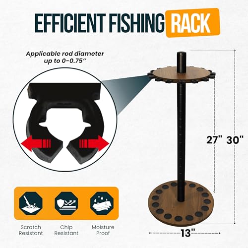 Rush Creek Creations | Round Rod Holder for 16 Freshwater Poles, Gear, and Accessories | Fishing Rack With 16 Rod Clips for Garage Organization - Thumbnail 3
