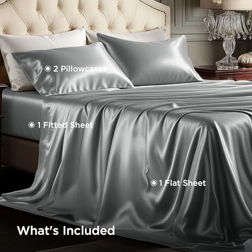 Image of Bedsure Satin Sheets Full Size, Soft Silky Bedsheets for Hair & Skin