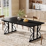 Tribesigns Rechteckiger Esstisch, Industrieller Küchentisch für 6-8 Personen, 180 x 80 cm Esszimmertische mit Metallfuß, Esstisch für Küche, Wohnzimmer, Schwarz (nur Tisch)