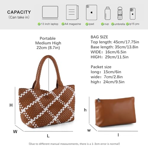 Image of Woven Tote Bag Womens Purse Vegan Leather Shoulder Handbags Fashion Summer Beach Tote Bags Large Travel Totes
