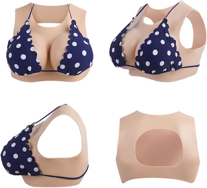 Silicone Breastplate Fake Boobs Breast Forms False Breasts for Crossdresser Cosplay Drag Queen Low Neckline3