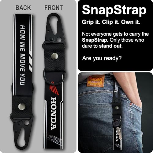 Image of SnapStrap MotoLink Carabiner Keychain Compatible with Honda Bike Strong Heavy-Duty Metal Clip with Fabric Key Ring Bike Accessory (Gunmetal Black)