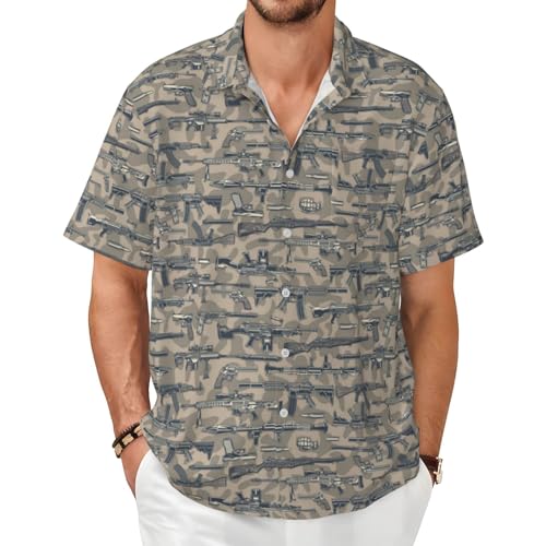 Men's Hawaiian Shirt Funny Summer Beach Casual Short Sleeve Button Down Shirts for Men Camo Gun