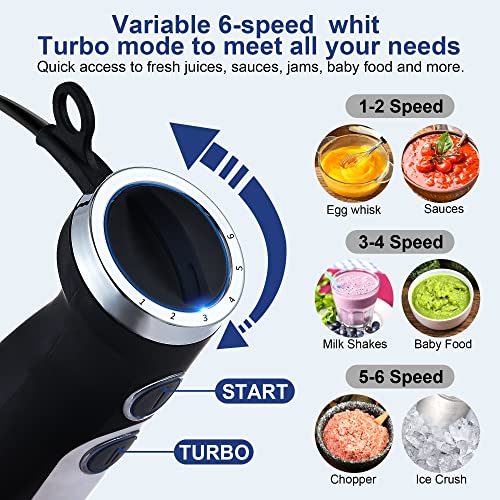 Image of BioloMix Hand Blender 5 in 1 Immersion Blender 1000W, 6 Speed With Turbo Mode hand blenders immersion Stainless Steel Blade With 800ml Chopper, 600ml Mixing Beaker, Whisk and Milk Frother