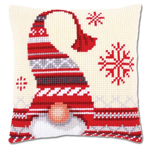 Coussin point de croix elfe de Noël blanc pour salon cocooning