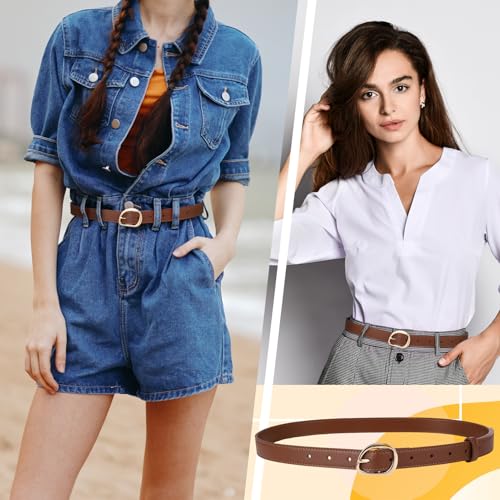Women Leather Belt for Jeans Pants, 2 Pack Casual Waist Belt with Gold Buckle Fashion Ladies Waist Belt for Dresses,Jeans,and Shorts4