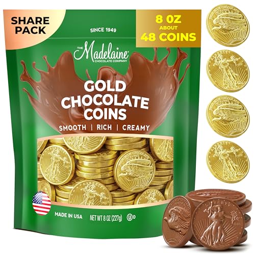 Madelaine St. Patricks Day Gold Chocolate Coins - Individually Wrapped St Patricks Day Candy - 48 Chocolate Gold Coins for Kids, Party Favors & Candy Bowls